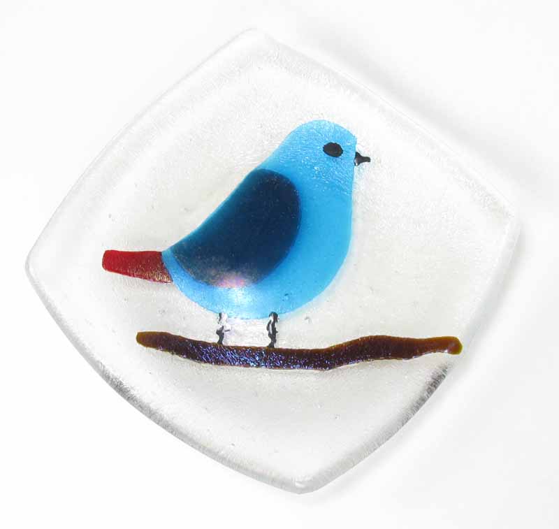 Glass Dish - Bird in Blue